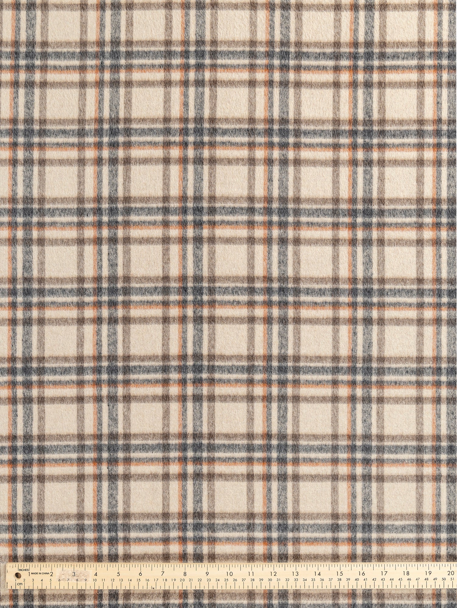 Large Plaid Brushed Wool Blend Deadstock - Cream + Brown + Blue + Orange | Core Fabrics