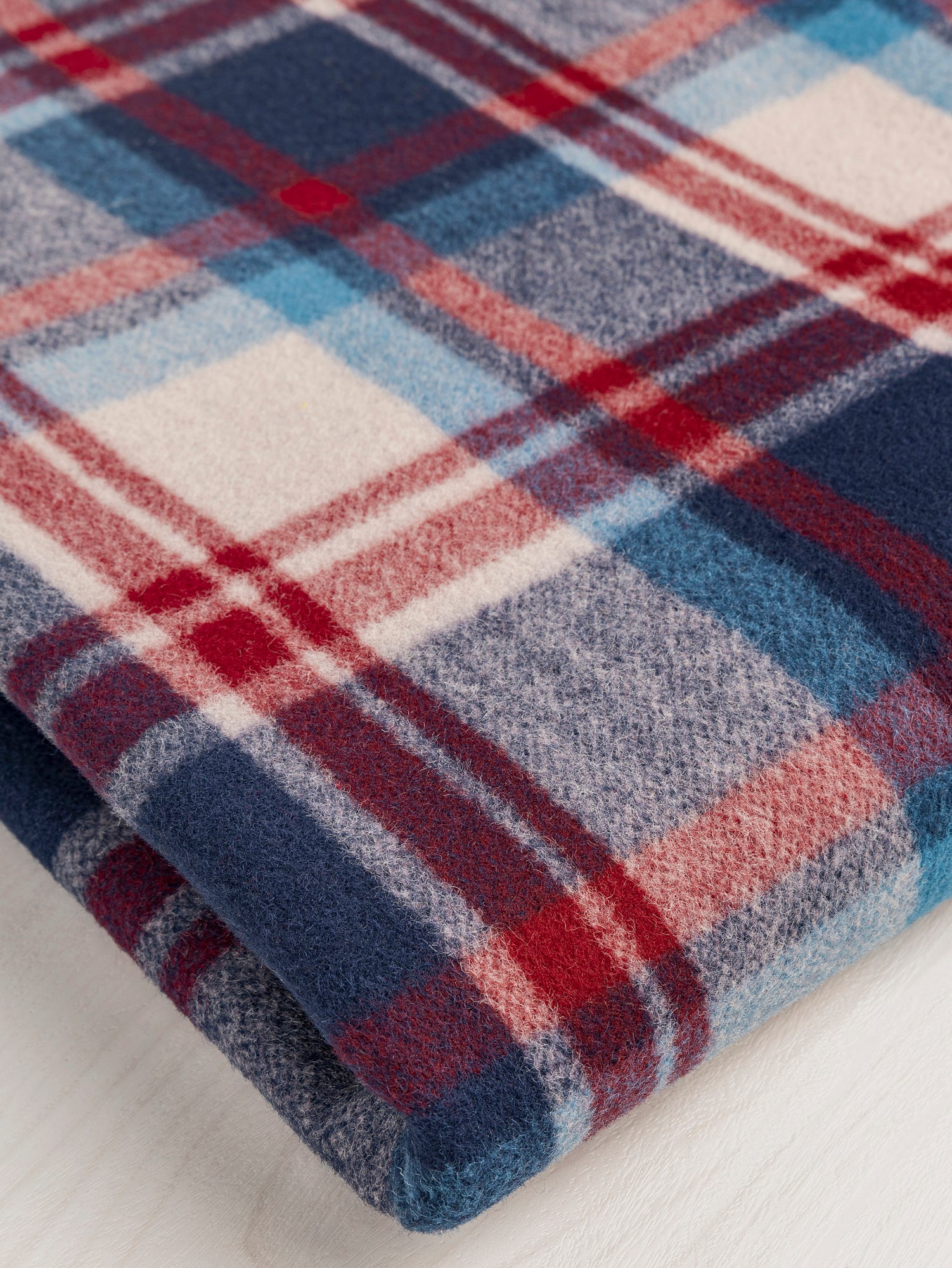 Large Plaid Melton Wool Blend Coating Deadstock - Blue + Red + Beige | Core Fabrics