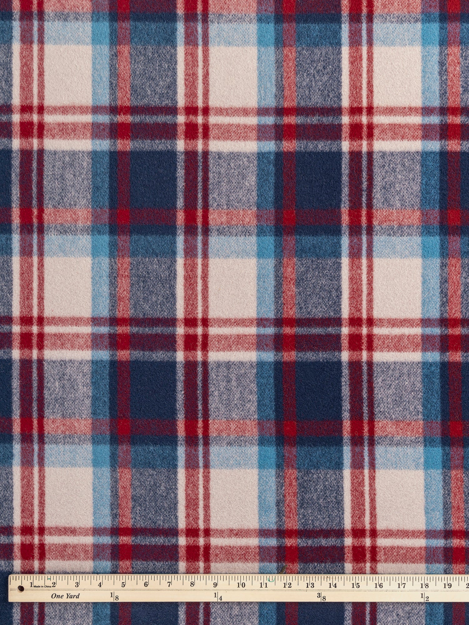 Large Plaid Melton Wool Blend Coating Deadstock - Blue + Red + Beige | Core Fabrics