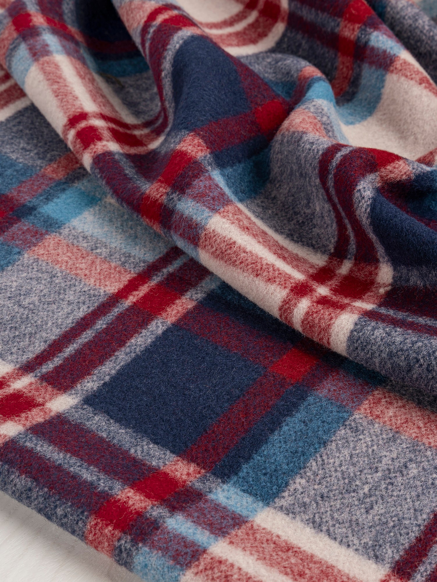 Large Plaid Melton Wool Blend Coating Deadstock - Blue + Red + Beige | Core Fabrics