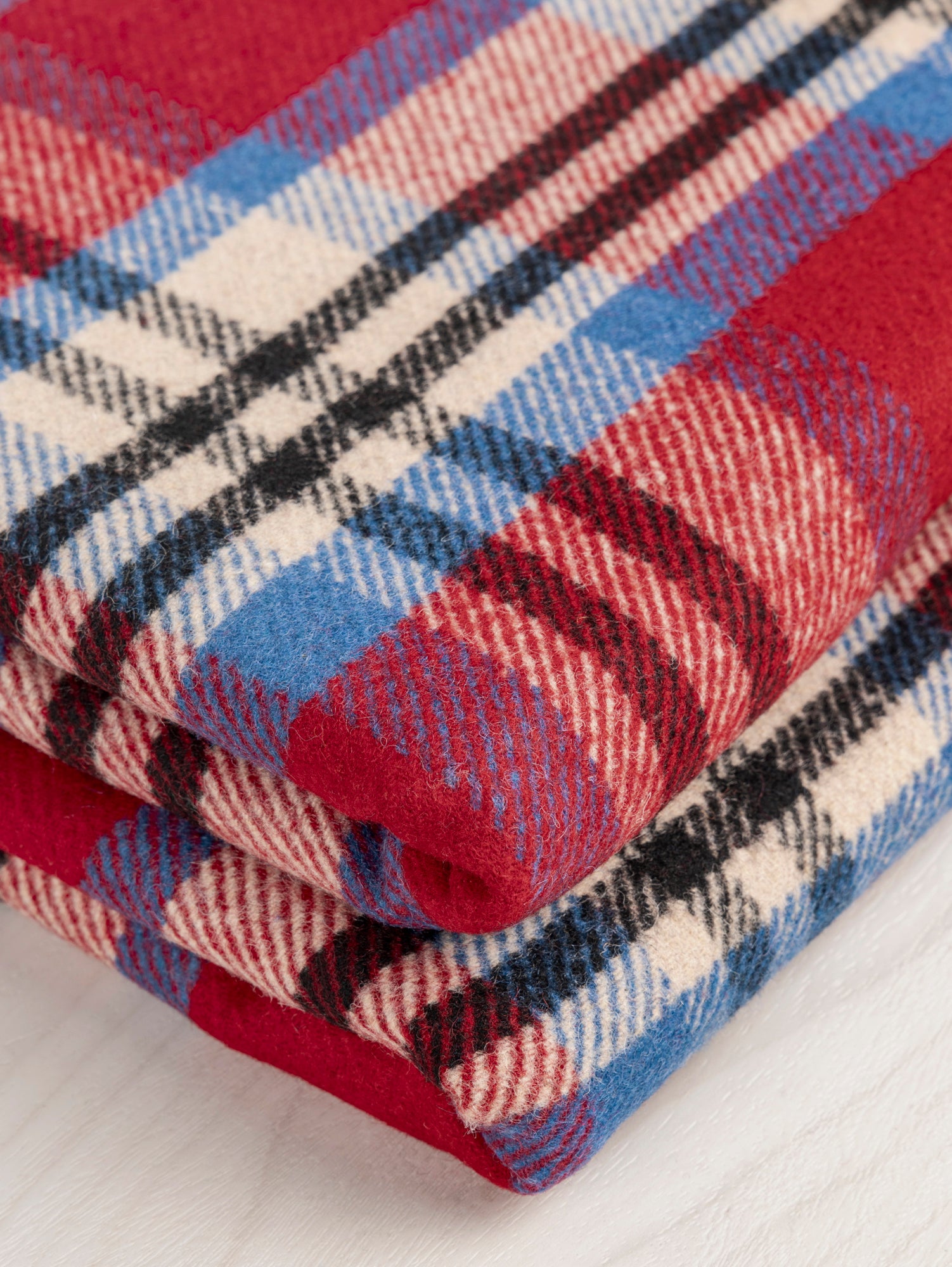 Large Plaid Melton Wool Blend Deadstock - Blue + Red + Cream + Black | Core Fabrics