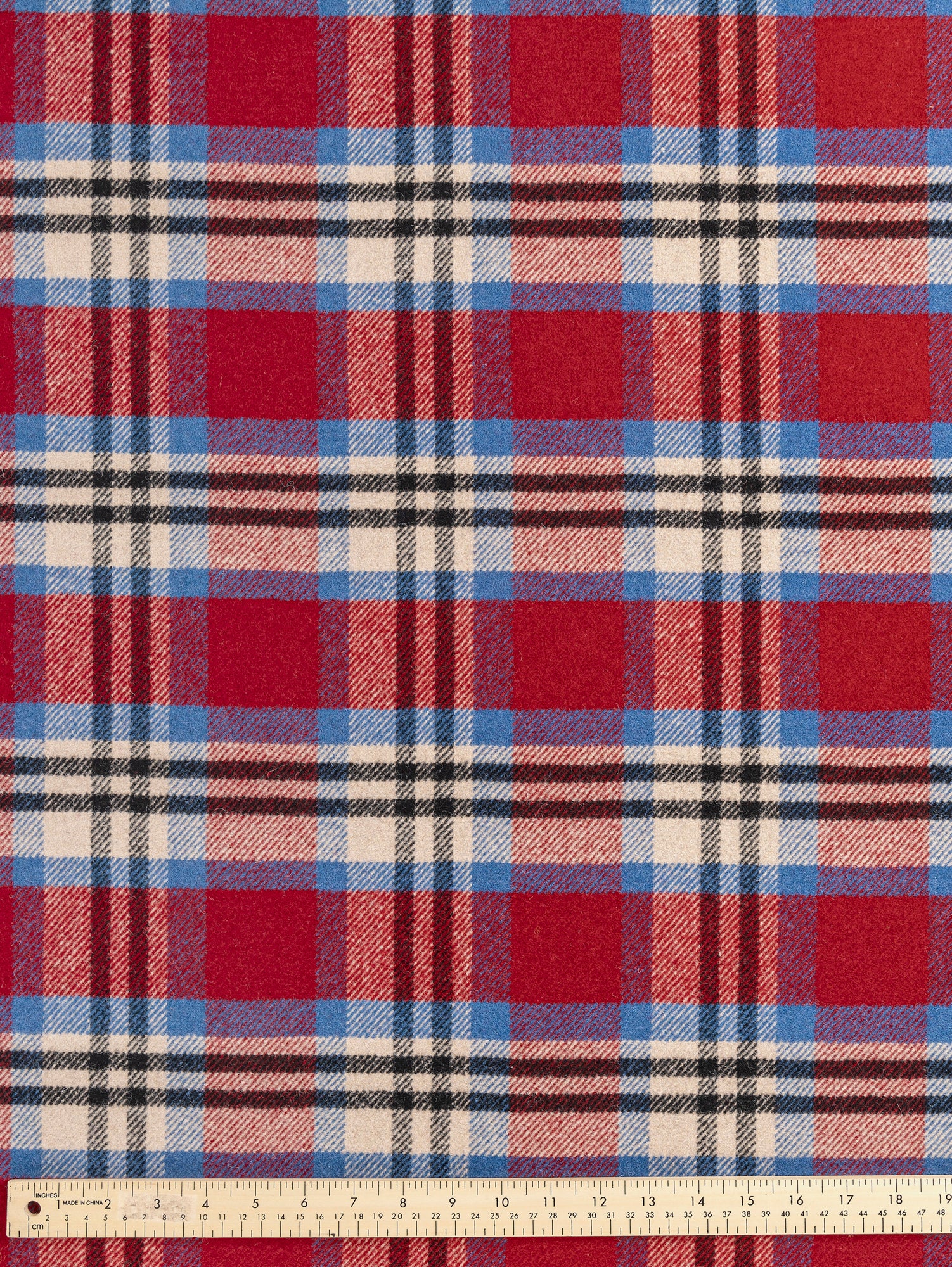 Large Plaid Melton Wool Blend Deadstock - Blue + Red + Cream + Black | Core Fabrics