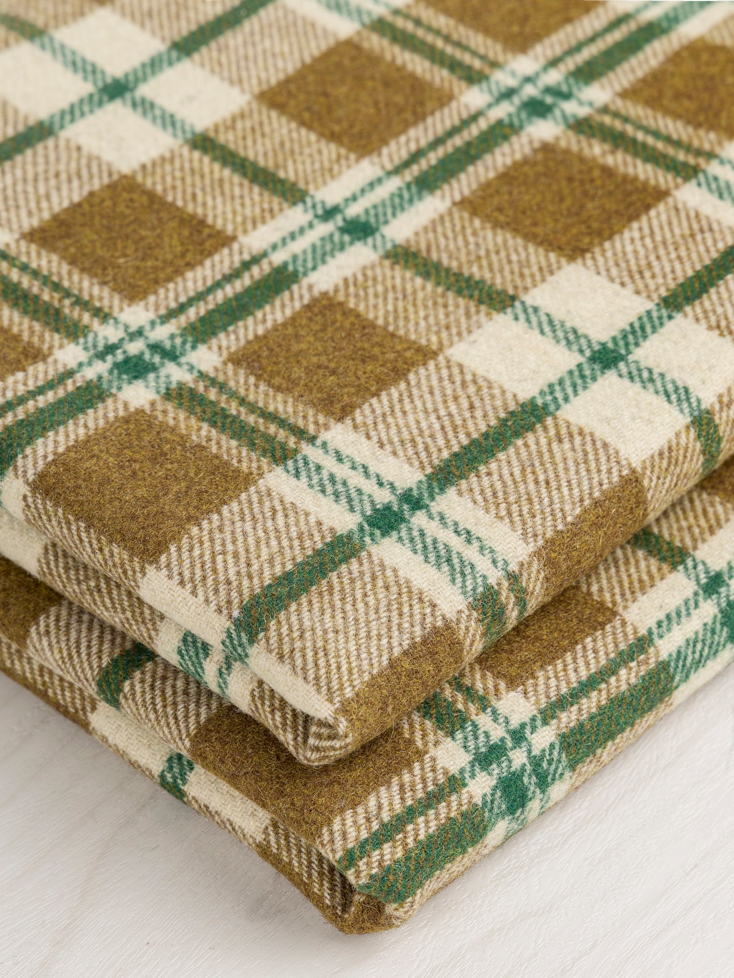  Large Plaid Melton Wool Blend Deadstock - Khaki + Green + Cream | Core Fabrics