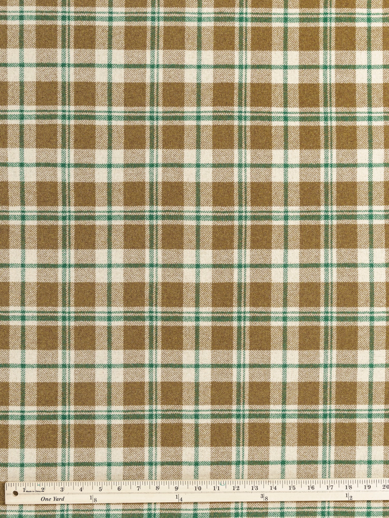  Large Plaid Melton Wool Blend Deadstock - Khaki + Green + Cream | Core Fabrics