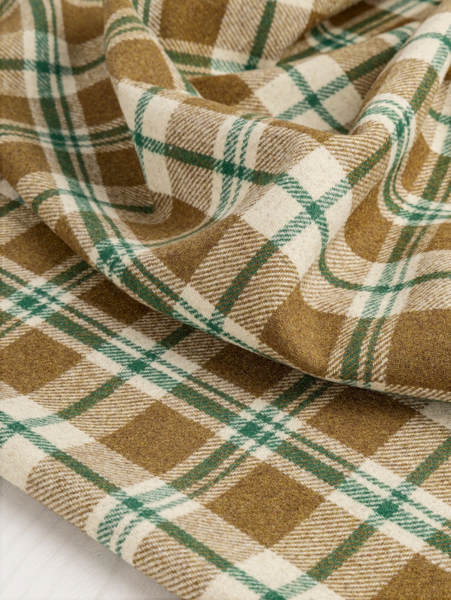  Large Plaid Melton Wool Blend Deadstock - Khaki + Green + Cream | Core Fabrics