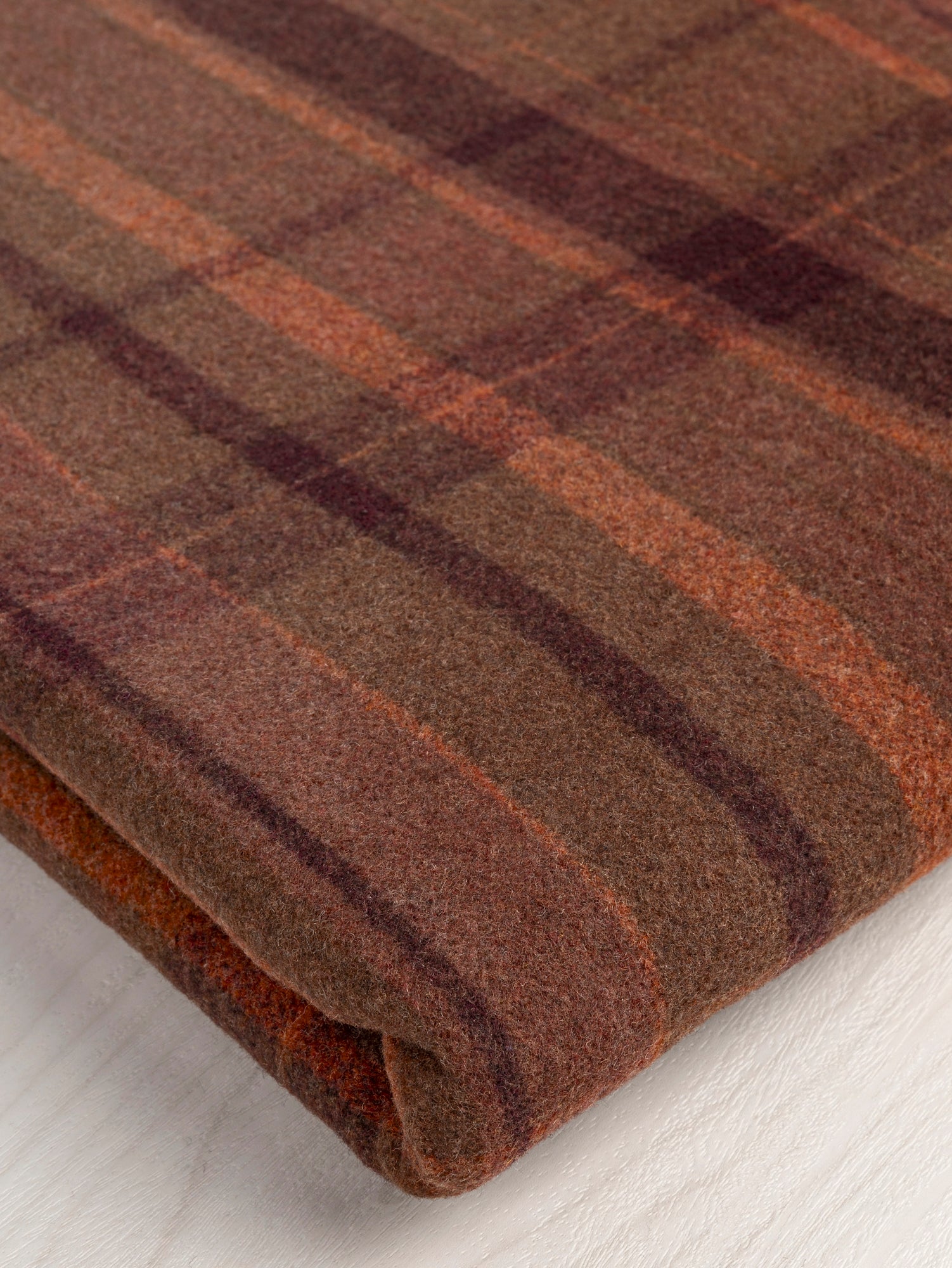 Large Plaid Melton Wool Blend Deadstock - Orange + Olive + Bordeaux | Core Fabrics