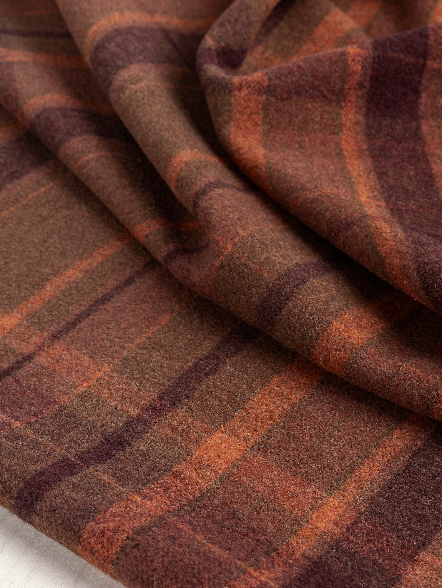 Large Plaid Melton Wool Blend Deadstock - Orange + Olive + Bordeaux | Core Fabrics