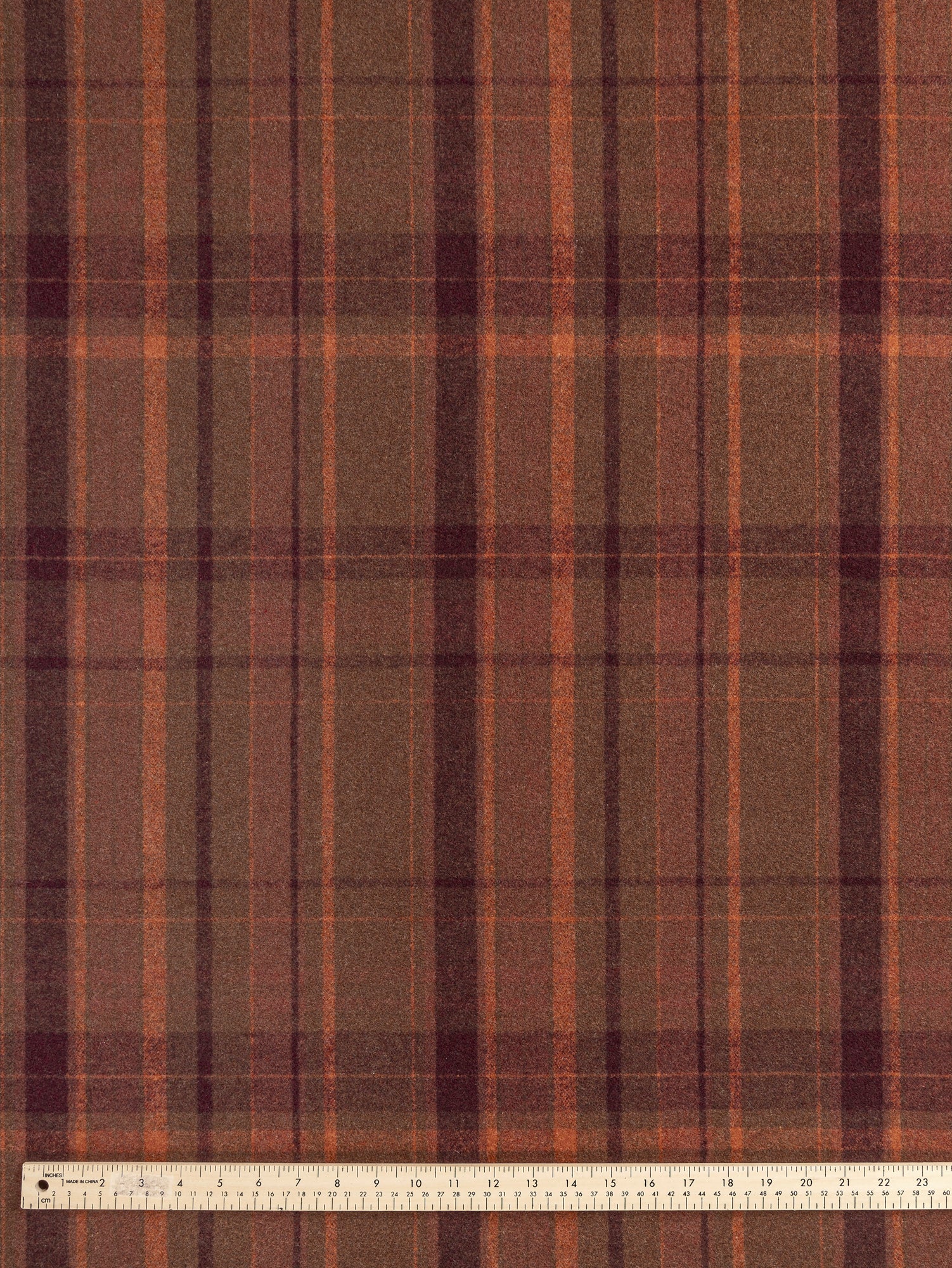 Large Plaid Melton Wool Blend Deadstock - Orange + Olive + Bordeaux | Core Fabrics