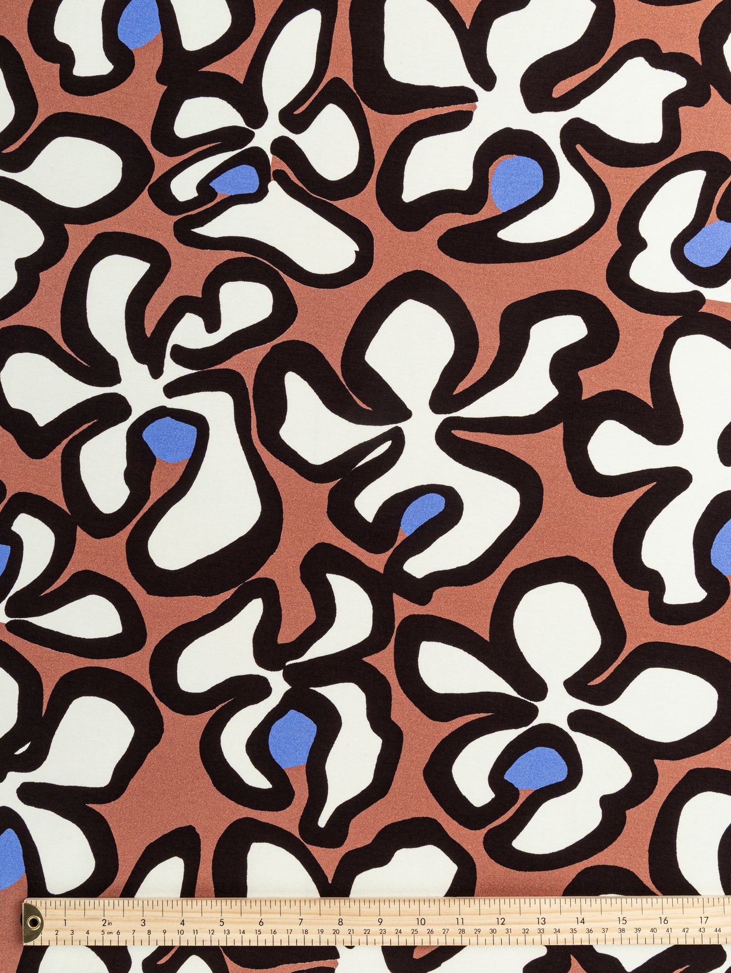 F-VIS267-Large-Squiggle-Bloom-Print-Viscose-Knit-Cream-Brown-Periwinkle-Core-Fabrics-ruler.JPG