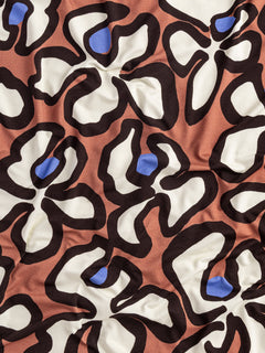 Large Squiggle Bloom Print Viscose Knit - Cream + Brown + Periwinkle