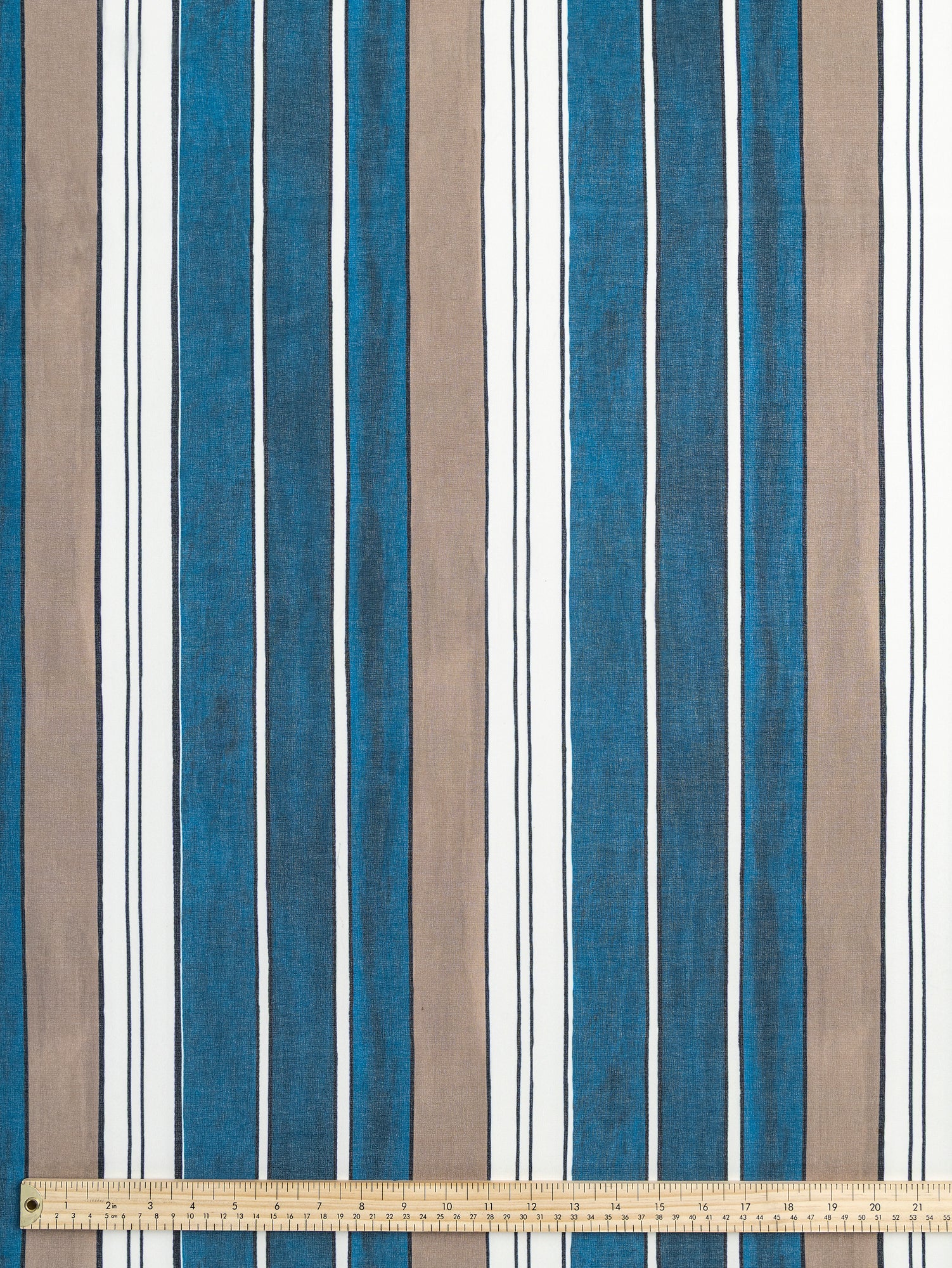F-DEA070-Large-Stripe-Viscose-Chiffon-Deadstock-LondonBlue+Brown+Cream+Navy-Core-Fabrics-ruler.JPG