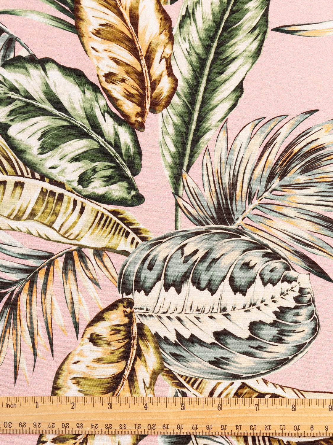 Large Tropical Leaf Print Viscose - Pink + Green | Core Fabrics
