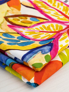 Large Tropical Print Ecovero Viscose - White + Yellow + Cobalt