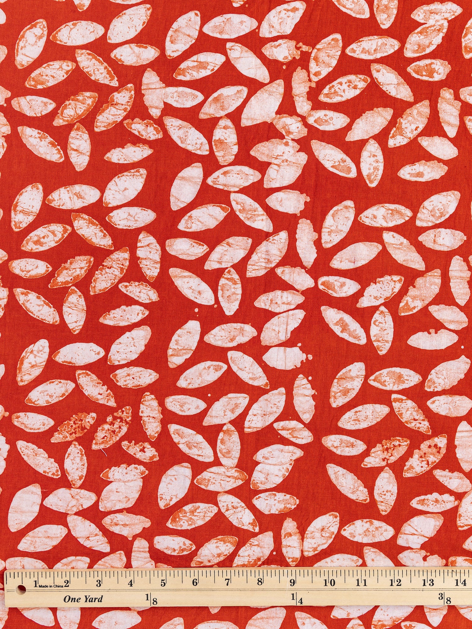 F-COT323-Leaf-Artisanal-Cotton-Batik-Red-White-Core-Fabrics-ruler