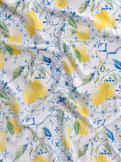 Limoncello Tile Print Swim Performance Knit - Yellow + Blue + White