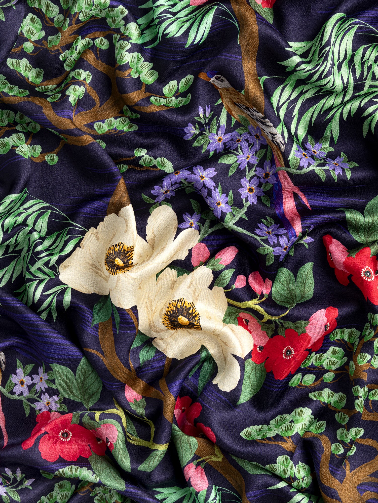F-VIS276-Magnolia-Bird-Print-Viscose-Silk-Indigo-Magenta-Core-Fabrics-scrunched.JPG