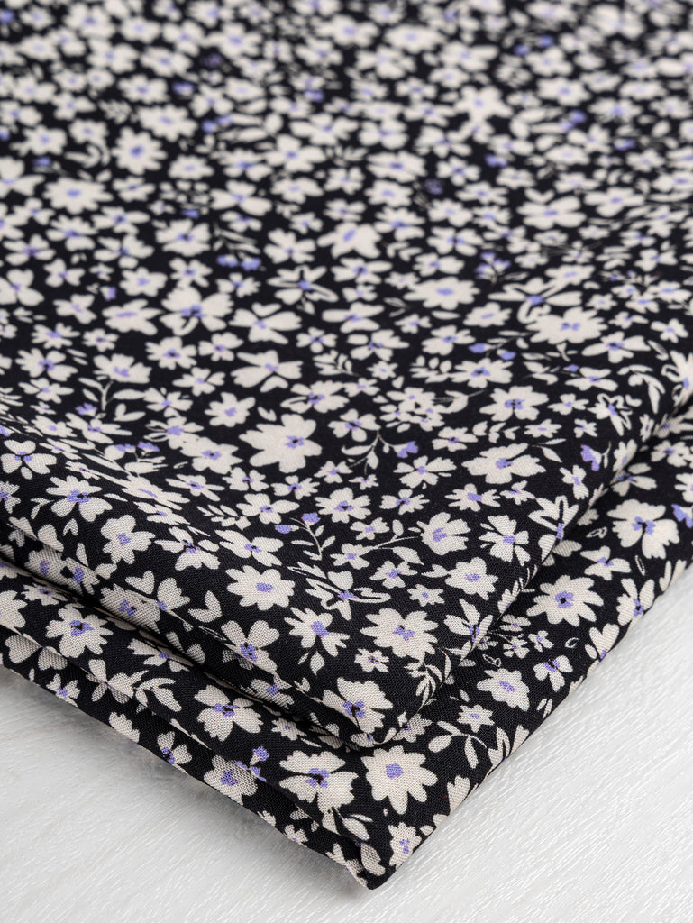Midnight Ditzy Floral Print Ecovero Viscose - Black + Cream + Periwinkle