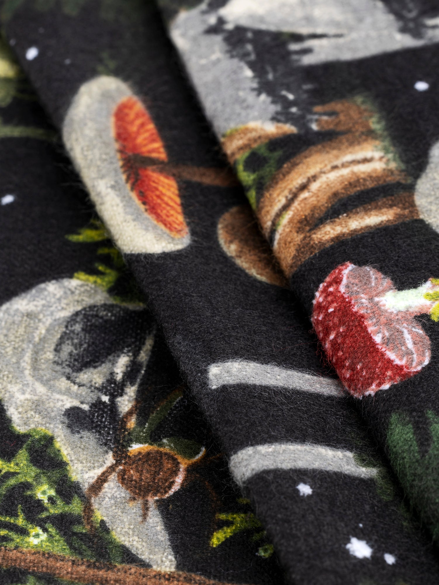F-COT421 - Midnight Mushroom Print Cotton Flannel Deadstock - Black + Green + Brown - Core Fabrics- fold.JPG