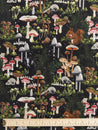 F-COT421 - Midnight Mushroom Print Cotton Flannel Deadstock - Black + Green + Brown - Core Fabrics- ruler.JPG