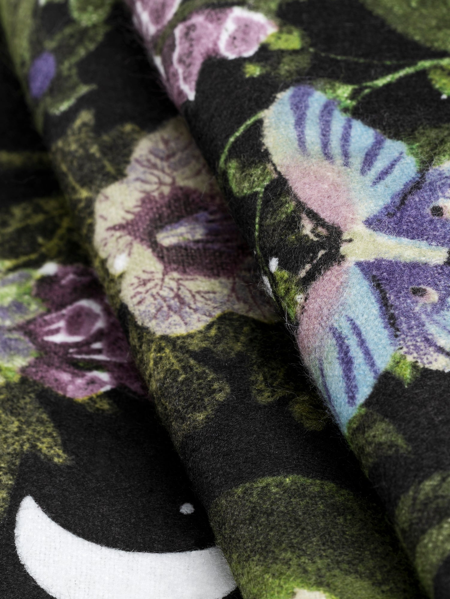 F-COT420 - Moonlit Garden Print Cotton Flannel Deadstock - Black + Green + Purple - Core Fabrics- fold.JPG