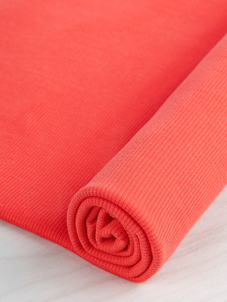 Berry Ribbed Fabric Organic Cotton Rib - Brick | Core Fabrics