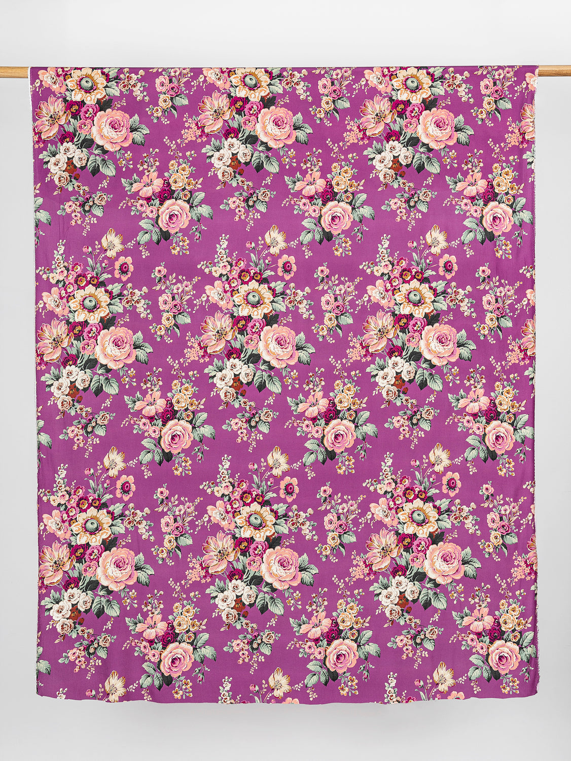 Nostalgic Peony Viscose Floral Print - Purple + Green + Cream | Core Fabrics
