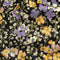Orchids Lilies Of The Valley Print Cotton Sateen - Black + Purple + Green + Orange