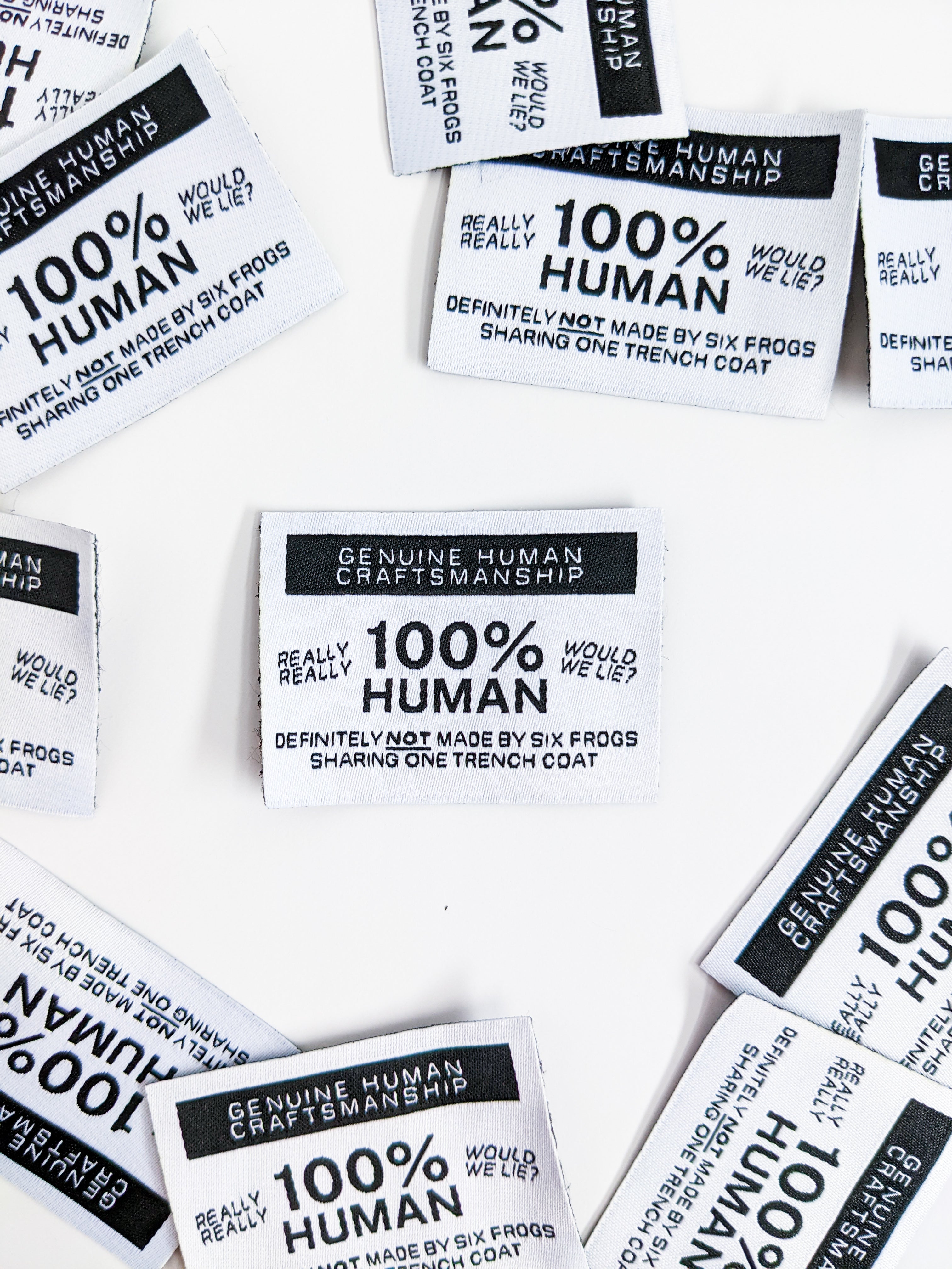 Inside Voices Sewing Labels Singles: 100% Human | Core Fabrics