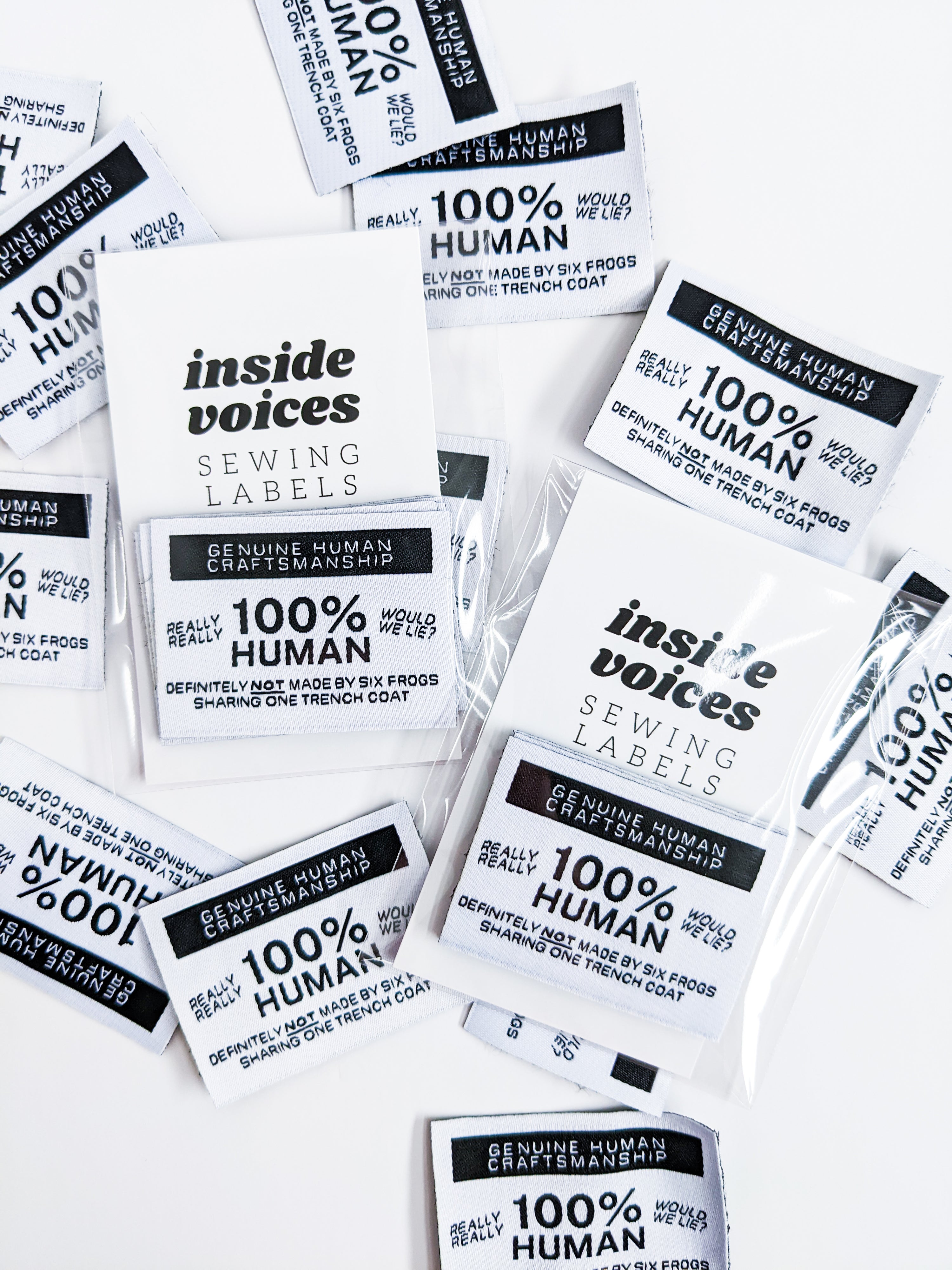 Inside Voices Sewing Labels Singles: 100% Human | Core Fabrics