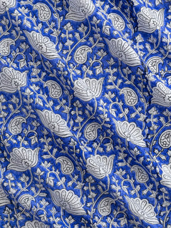 Paisley Block Print Cotton Poplin - Periwinkle + Ivory + Black