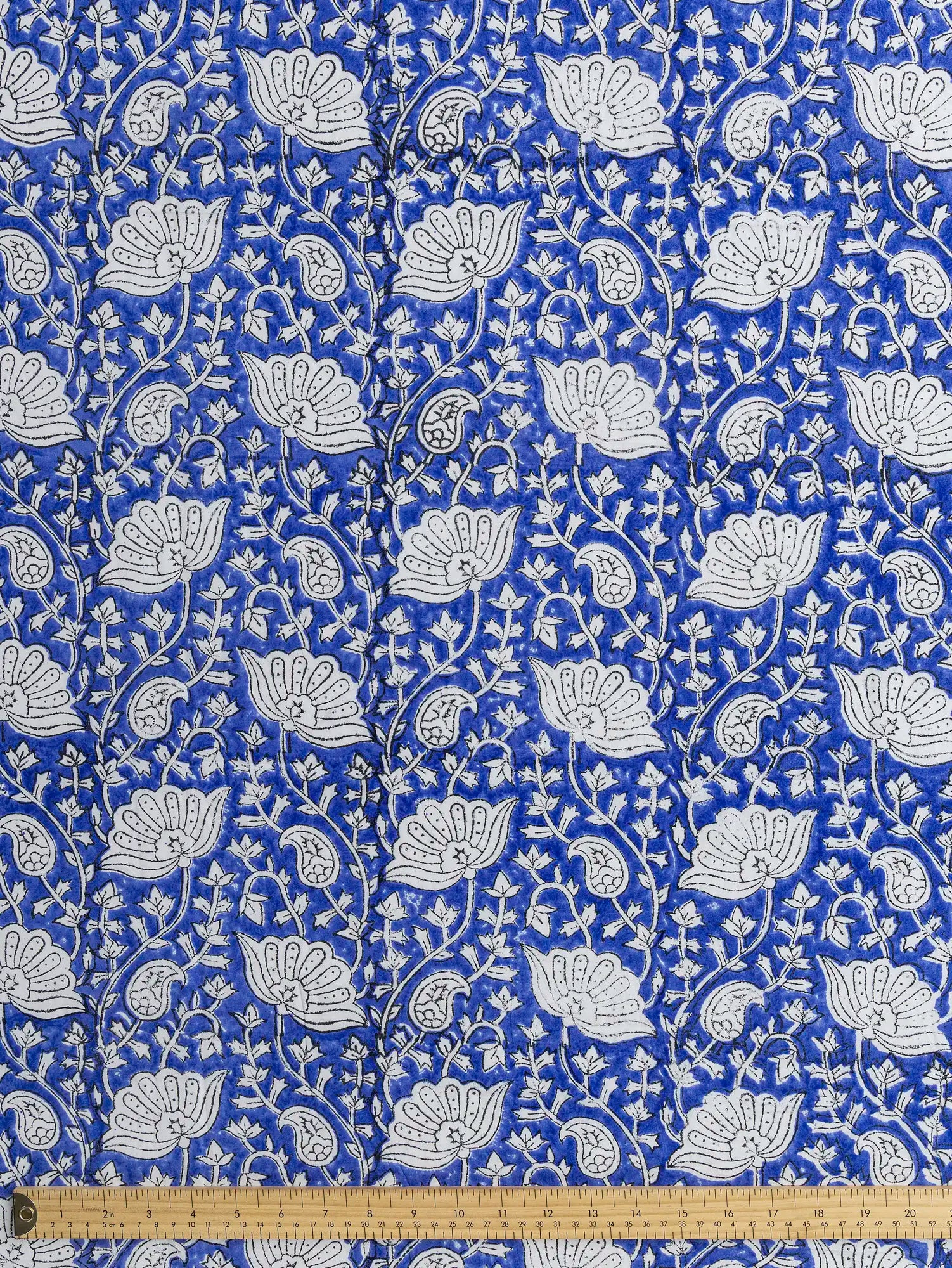 F-COT490-Paisley-Block-Print-Cotton-Poplin-Periwinkle-Ivory-and-Black-Core-Fabrics-ruler.webp