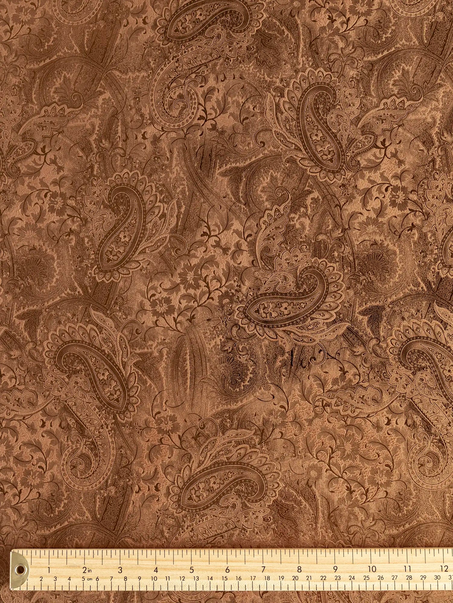 F-DEA195-Paisley-Floral-Faux-Suede-Deadstock-Caramel-Core-Fabrics-ruler.webp