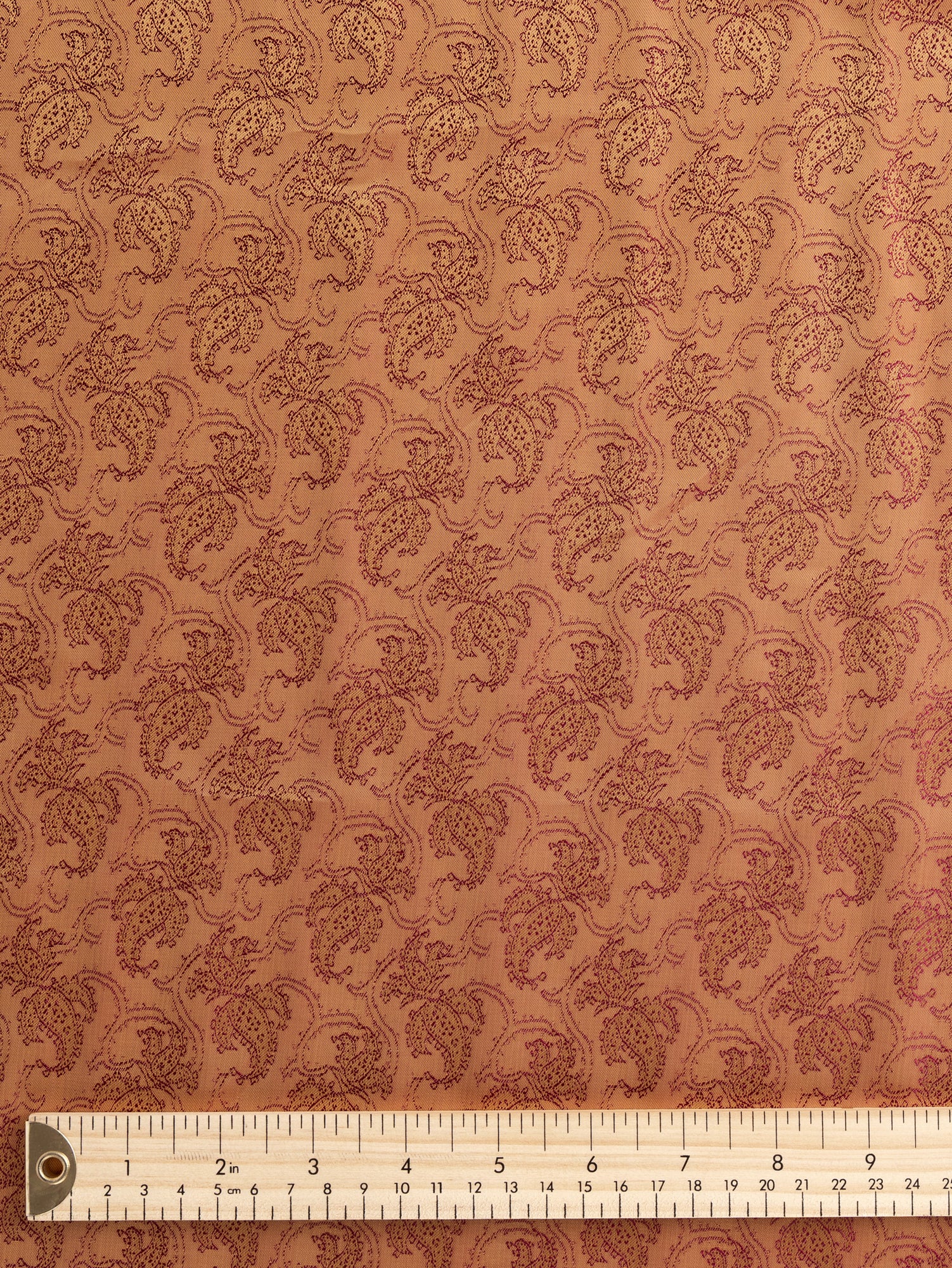 F-DEA088-001-Paisley-Jacquard-Lining-Deadstock-Gold-Magenta-Core-Fabrics-ruler.JPG