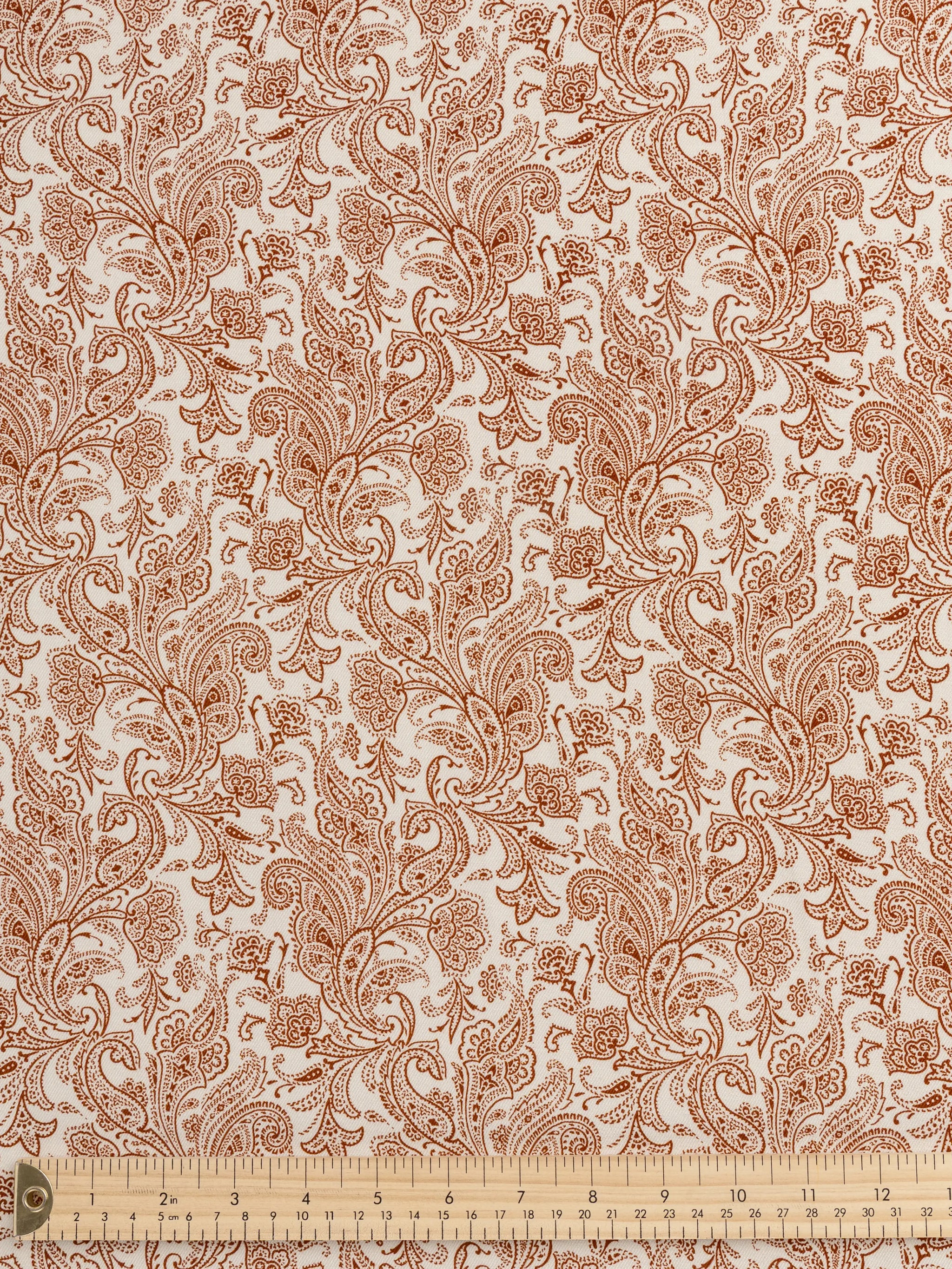 F-DEA149-Paisley-Print-Viscose-Twill-Deadstock-Cream-and-Rust-Core-Fabrics-ruler.webp