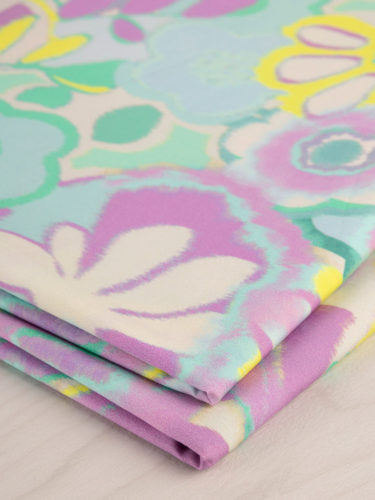 Pastel Garden Print Cotton Lawn - Cream + Lilac + Green + Yellow
