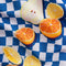 Pear Pressure Check Print Organic Cotton Linen — Cobalt + White + Orange + Lemon