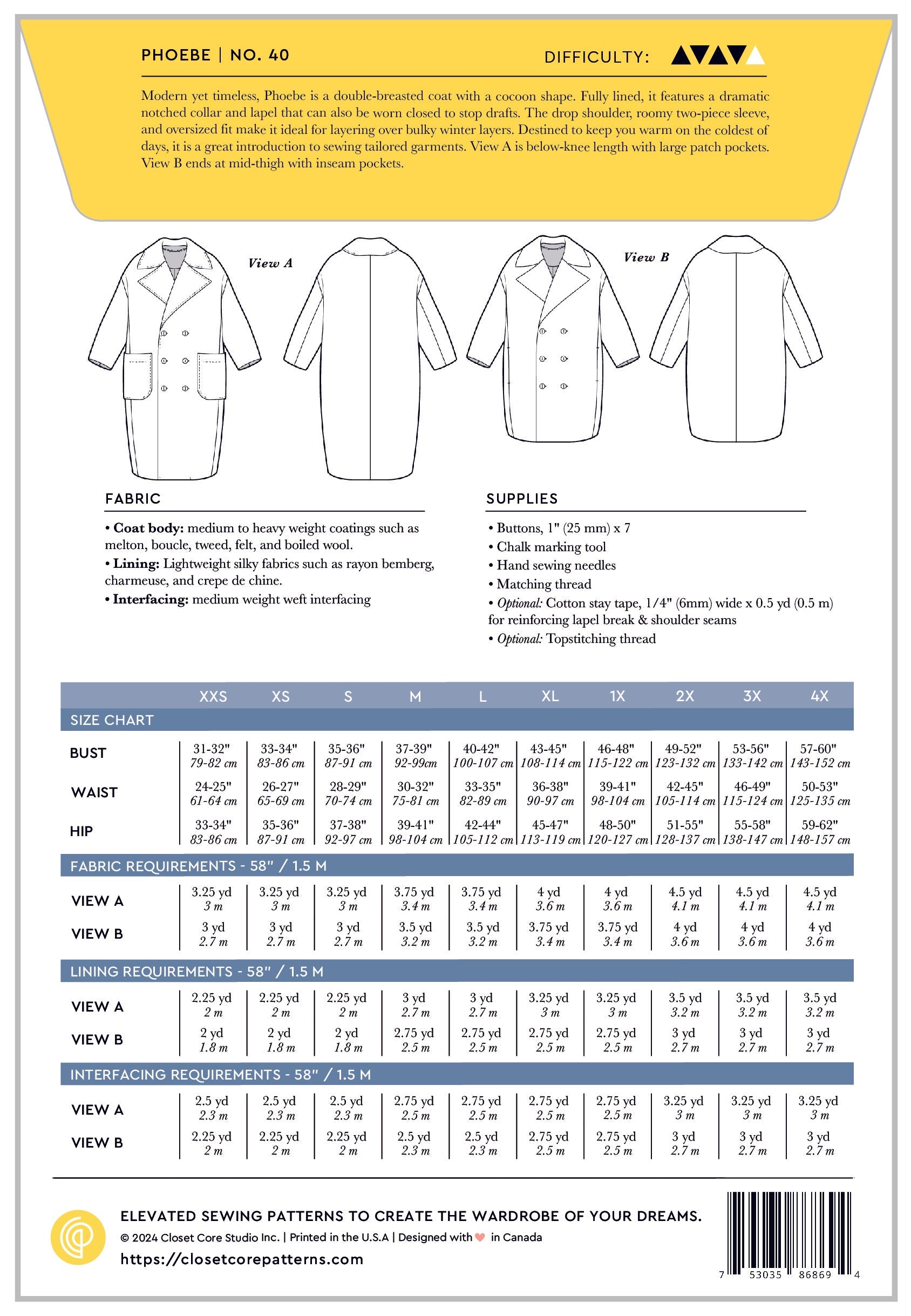 Phoebe Coat | Back Pattern Envelope | Closet Core Patterns