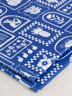 Picnic Tile Print Recycled Swim Performance Knit - Royal Blue + White