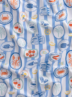 Picnic à la Mer Print Swim Performance Knit - Light Blue + White + Multicolour