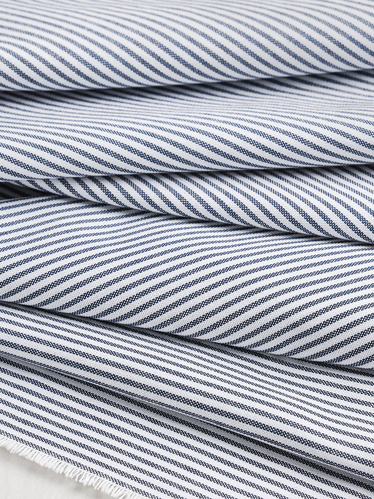 Pinpoint Striped Cotton Oxford Shirting - Blue + White
