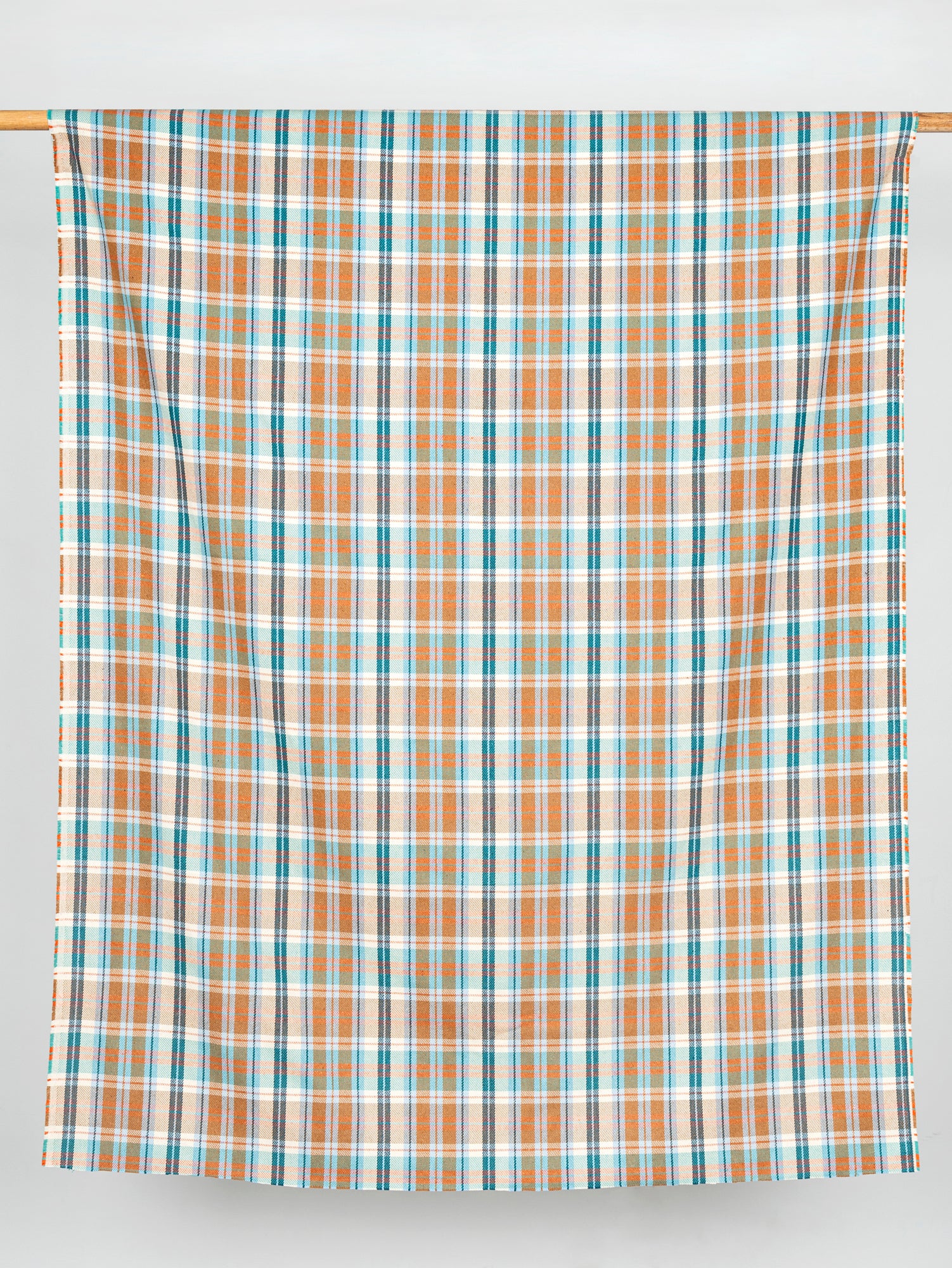 Plaid Eco Cotton Blend Twill - Cream + Brown + Blue + Orange | Core Fabrics