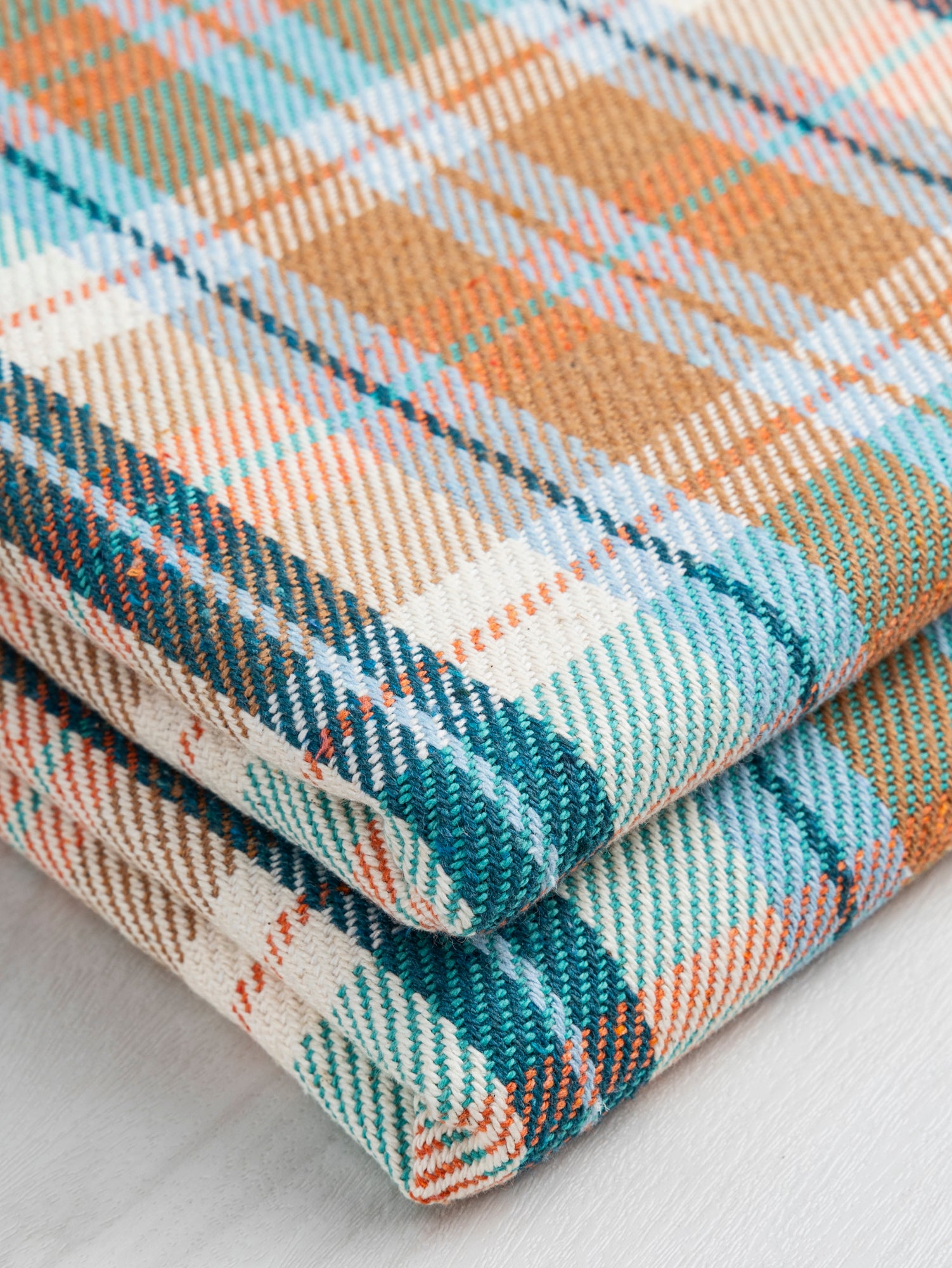 Plaid Eco Cotton Blend Twill - Cream + Brown + Blue + Orange | Core Fabrics