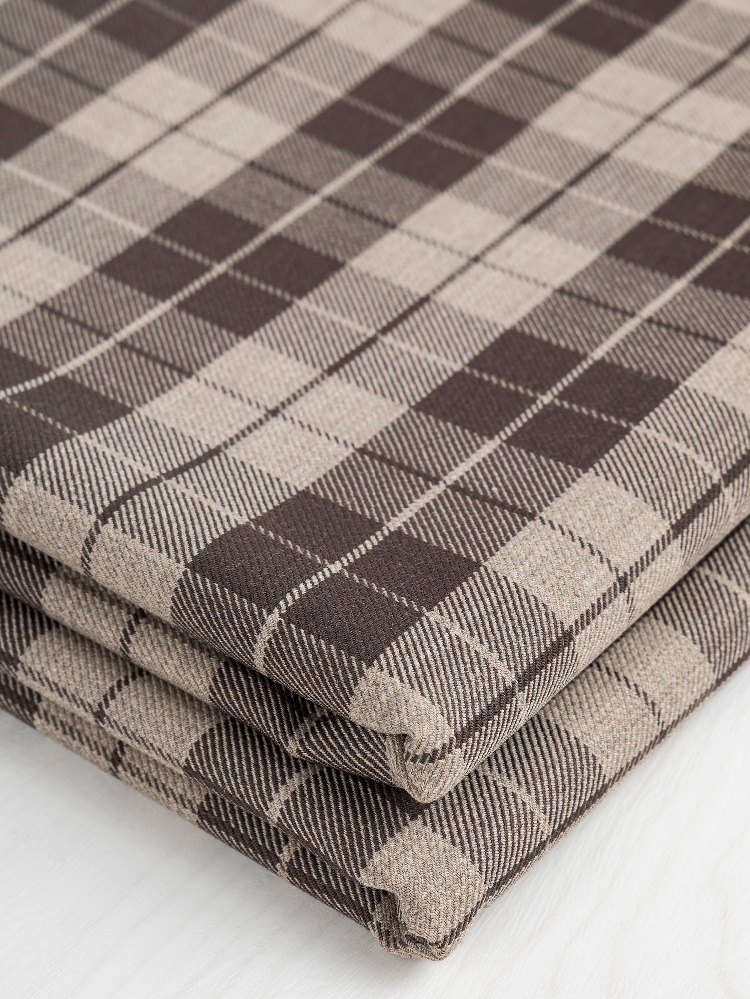 F-WOL122-Plaid-Italian-Wool-Stretch-Suiting-Deadstock-Brown-Tan-Core-Fabrics-fold