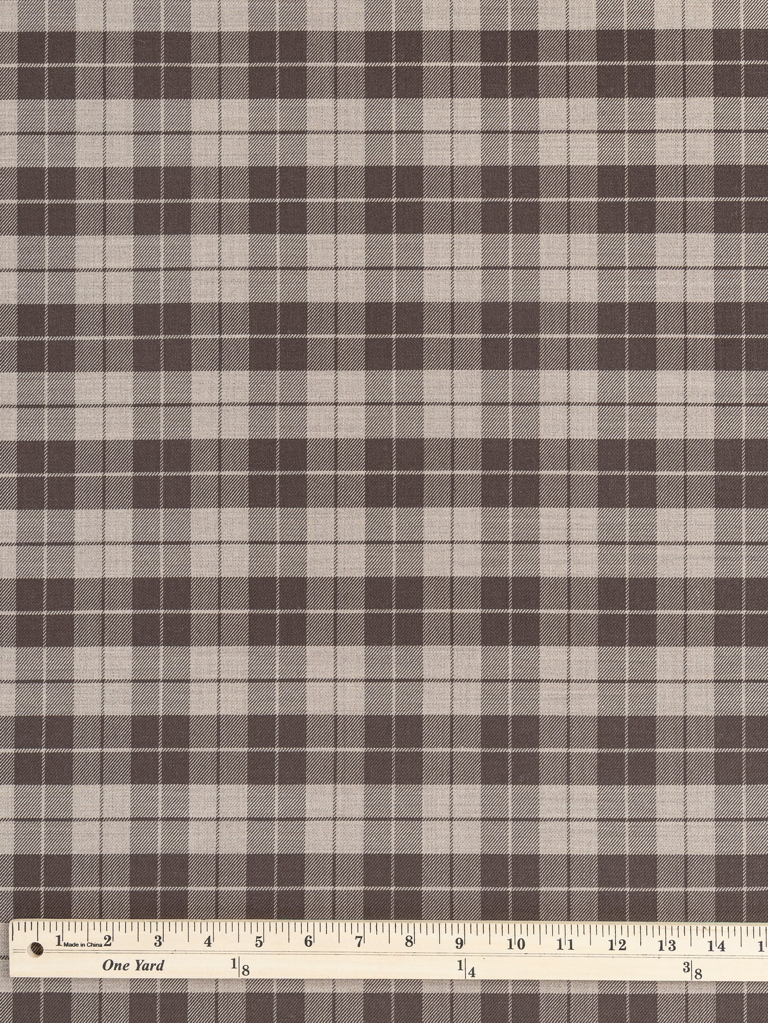 F-WOL122-Plaid-Italian-Wool-Stretch-Suiting-Deadstock-Brown-Tan-Core-Fabrics-ruler