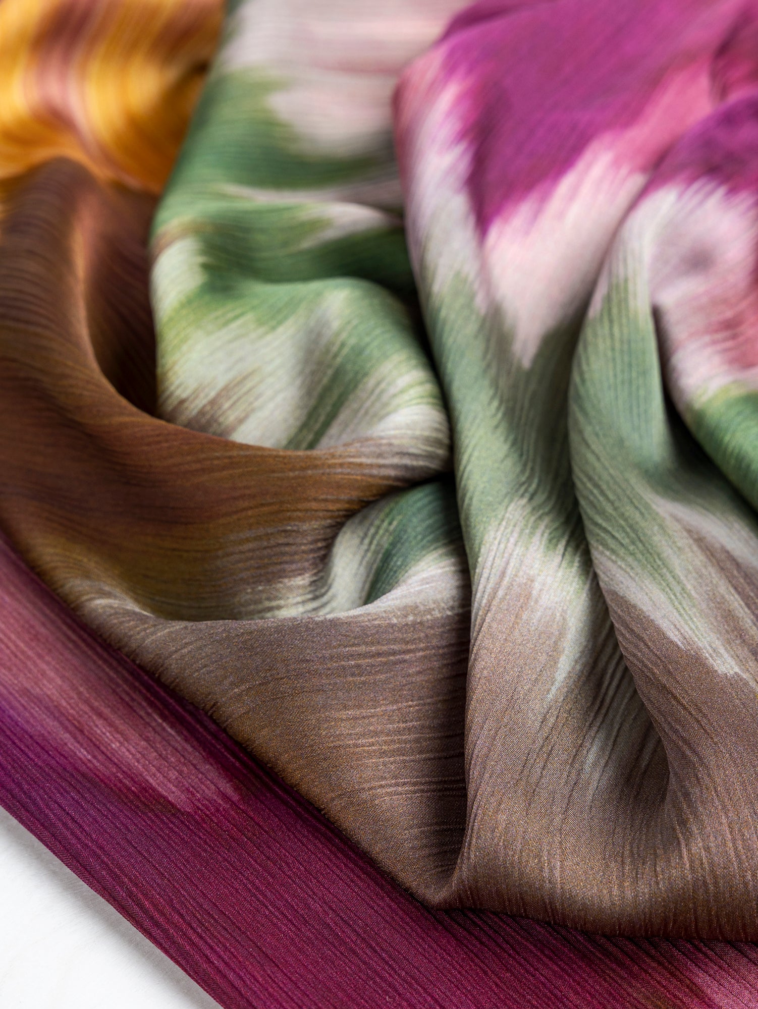 F-DEA073-Pleated-Wave-Print-Georgette-Deadstock-Magenta+Green+Ochre-Core-Fabrics-scrunched.JPG