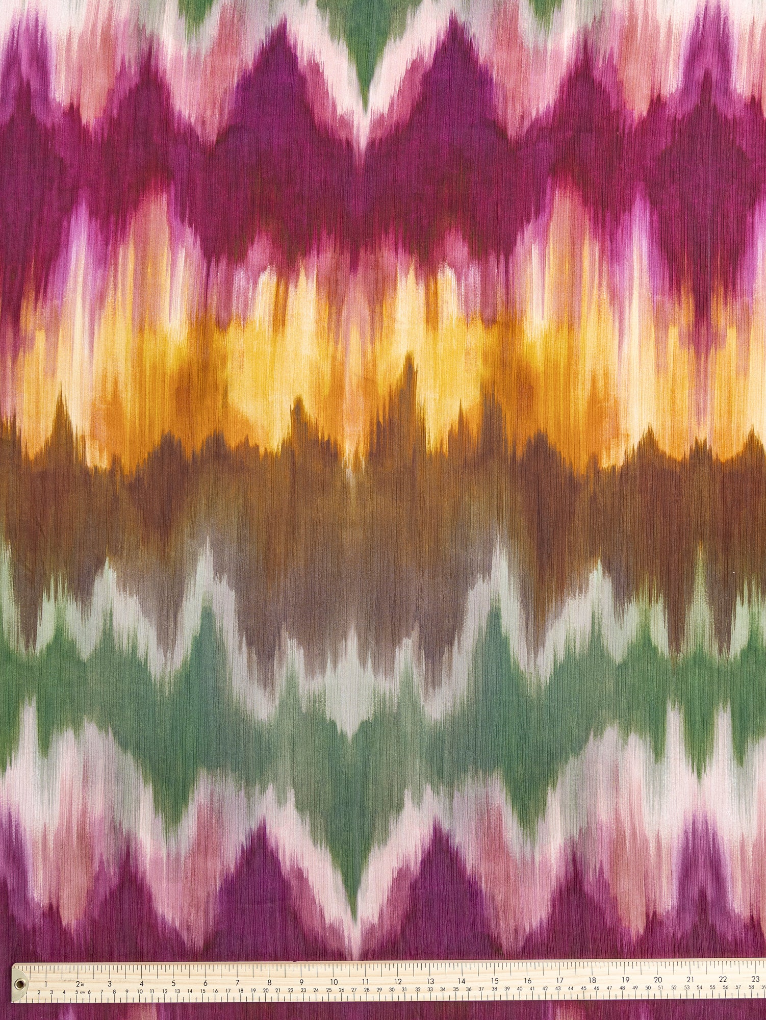 F-DEA073-Pleated-Wave-Print-Georgette-Deadstock-Magenta+Green+Ochre-Core-Fabrics-ruler.JPG