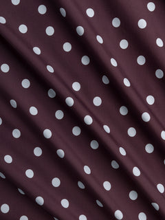 Polka Dot Print Cotton Poplin - Aubergine + Chambray