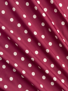 Polka Dot Print Cotton Poplin - Raspberry + Ivory