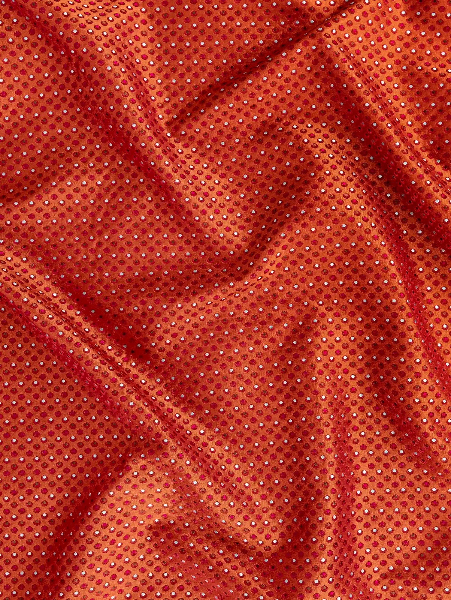 F-DEA199-Polka-Dot-Silk-Jacquard-Deadstock-Red-Magenta-Chocolate-and-Mist-Core-Fabrics-scrunched.webp
