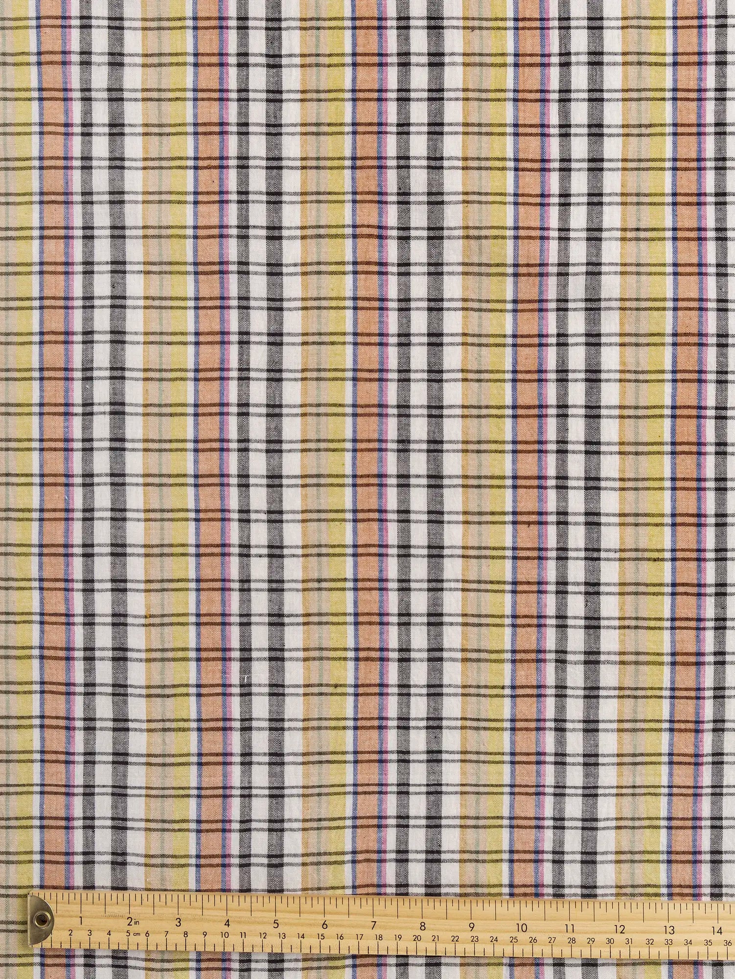 F-COT475-Postcard-Artisanal-Check-Cotton-White-Black-and-Multicolour-Core-Fabrics-ruler.webp